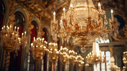 Obraz premium Golden Chandelier in a Grand Hall