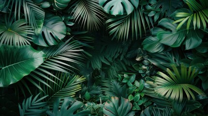 Fototapeta premium A frame of tropical leaves surrounding an open space in the center for text.