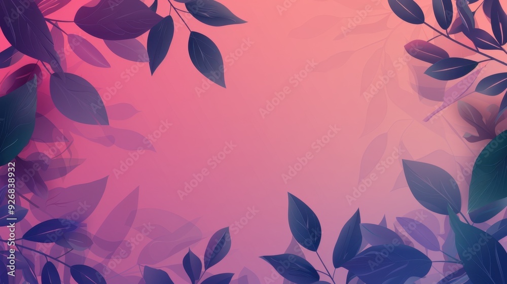 Fototapete a gradient background with leaves at the top and bottom, leaving the middle clear for text.