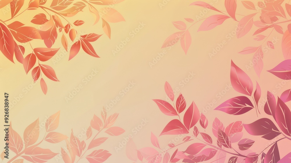 Fototapete a gradient background with leaves at the top and bottom, leaving the middle clear for text.