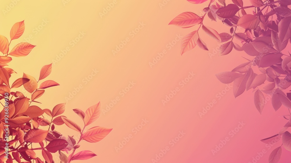 Fototapete a gradient background with leaves at the top and bottom, leaving the middle clear for text.