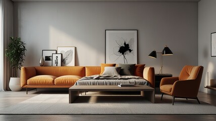 Modern Interior With Bright Wall, Living room, Bed room, kitchen, House Plants