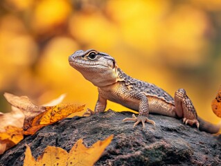 Obraz premium Lizard isolated on autumn background