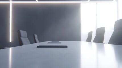 Minimalist Office Meeting Table with Smartphone.