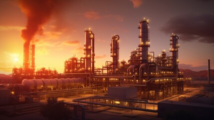 Fototapeta premium Industrial Complex at Sunset