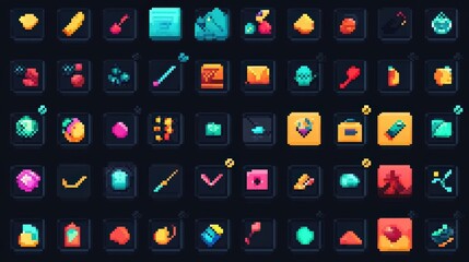 Pixelated Game Items Set.