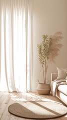 Home Mockup in Light Pastel Colors Featuring Scandi-Boho Style Interior, 3D Render