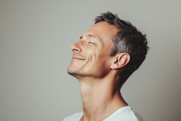 Obraz premium A close up of a man's face with her eyes closed