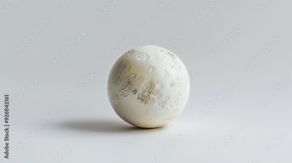 Wall mural minimalist and balanced white sphere with texture, casting a shadow on a white background to convey 