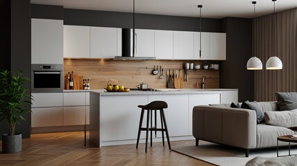 Modern Interior With Bright Wall, Living room, Bed room, kitchen, House Plants