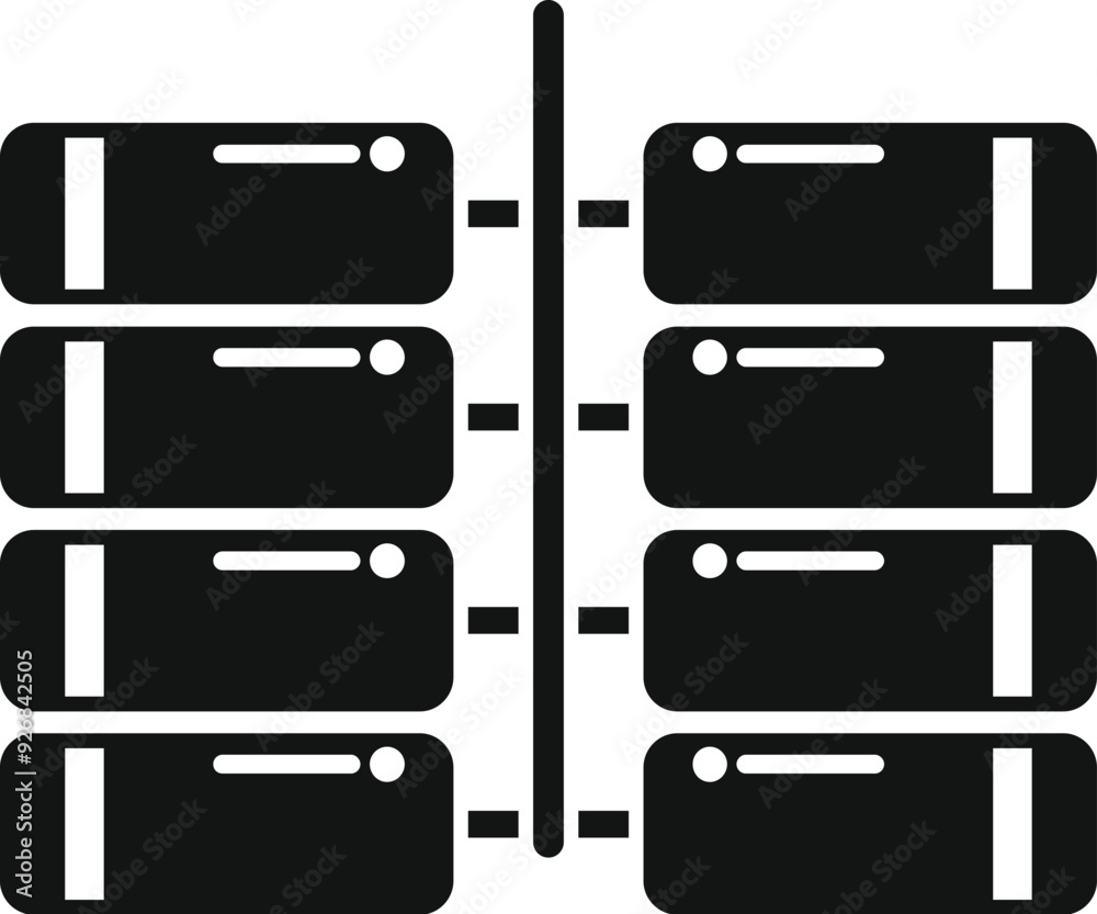 Poster server rack icon representing a data center hosting environment for cloud computing and digital infr
