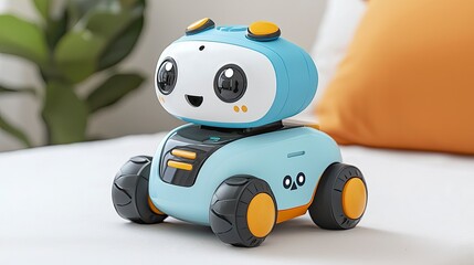 AI-powered educational toy, interactive design, in a childâ€™s bedroom, soft indoor lighting