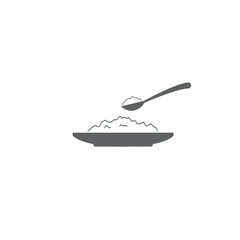vector illustration of a flat design of a plate and spoon filled with rice.