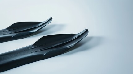 Close-up of black swimfins resting on a white surface, evoking thoughts of summer fun and underwater adventures