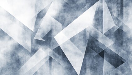 Modern Abstract Gray Background with Textured White Transparent Geometric Shapes, Layered Triangles, Diamonds, and Squares Random Pattern