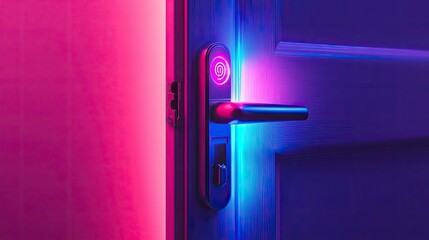 High-tech biometric door lock, sleek design, on a modern door, soft hallway lighting