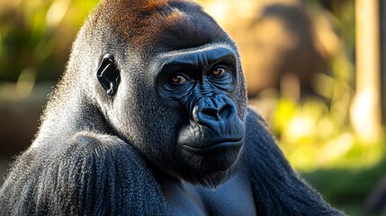 Obraz premium Close-Up Portrait Of A Majestic Male Silverback Gorilla 