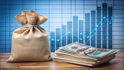 A bundle of money and a financial graph chart on a desk, symbolizing wealth management and investment strategy with a business or economic concept. 