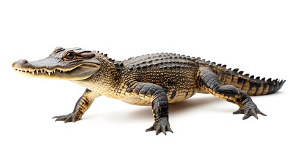 Fototapeta premium Formidable crocodile standing on white background 