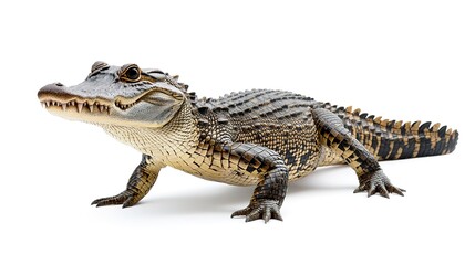 Fototapeta premium Formidable crocodile standing on white background 
