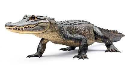 Fototapeta premium Formidable crocodile standing on white background 