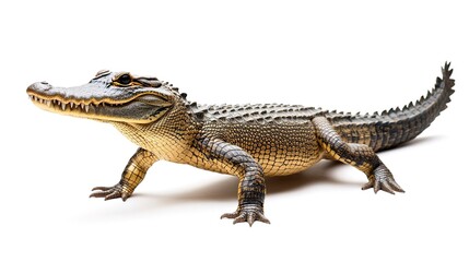 Fototapeta premium Formidable crocodile standing on white background 