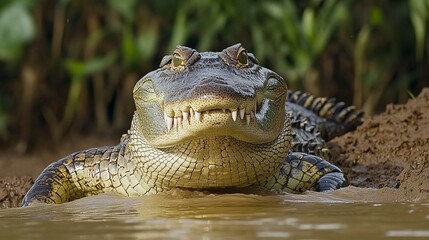 Fototapeta premium Adult Orinoco Crocodile spotted by river in Venezuela. 