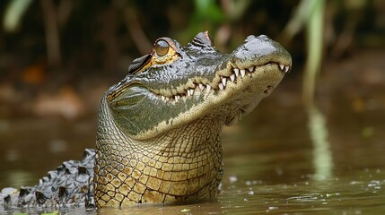 Fototapeta premium Adult head of the Morelet's Crocodile in Honduras.