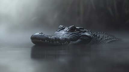 Obraz premium A crocodile glides silently through the murky waters. 