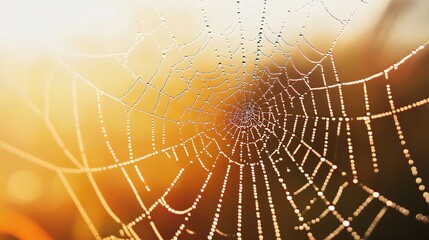 Close-up of spider web with water droplets 