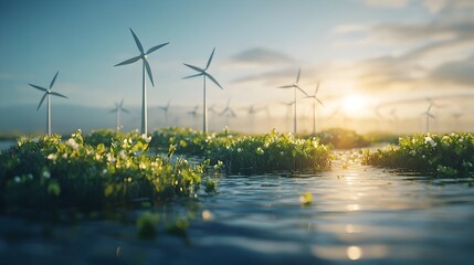 Renewable Energy is the Key to a Carbon Free Future Illustrated in 3D Render