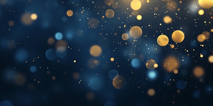 abstract background featuring a dark Blue gradient with soft bokeh effects in various shades of Blue and gold