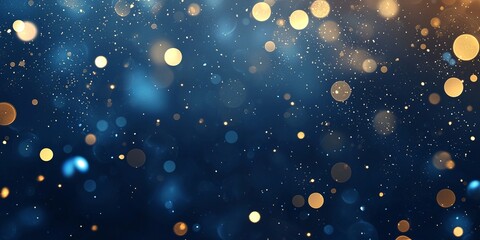 abstract background featuring a dark Blue gradient with soft bokeh effects in various shades of Blue and gold