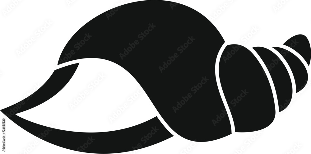 Sticker Simple vector illustration of a large black and white seashell icon showing a spiral shell