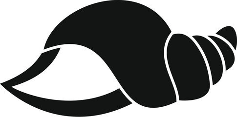 Simple vector illustration of a large black and white seashell icon showing a spiral shell