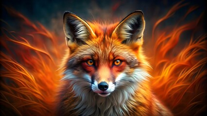 Obraz premium Abstract fox with a fiery red fur looking angrily, fox, red, abstract, angry, aggressive, animal, wildlife, fur, stylized, concept