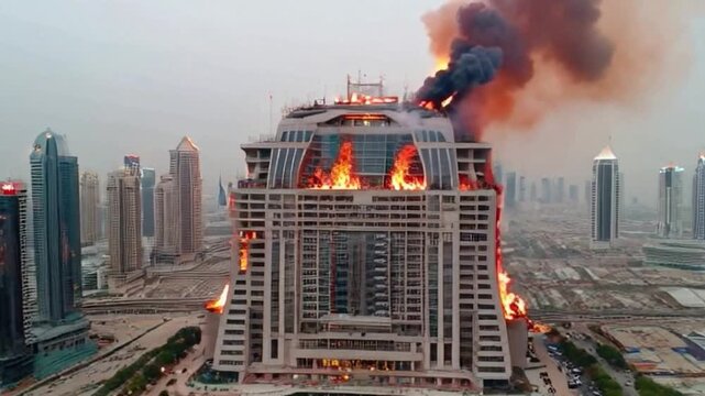 Luxuoso edif&iacute;cio em chamas