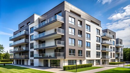 Minimalistic photo of a part of a modern grey and white apartment building , architecture, minimalistic, contemporary