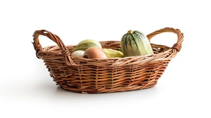 Fototapeta premium Vegetables in wicker basket isolated on white a photograph