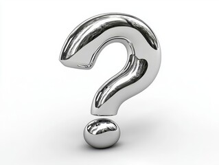 Shiny silver question mark symbol isolated on white background.