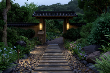 Fototapeta premium Tranquil Garden Path at Night