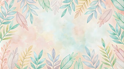 Fototapeta premium Cartoon pastel pattern background with hand-painted leaves line design, Cartoon, pastel, pattern, background, hand-painted