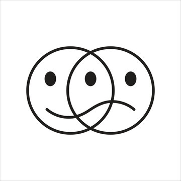 Mental health day concept confused brain mixed emotion graphic Sad and Happy Expressions Multiface Emoji Set  Sad and Happy  Emotion Icons  Sad and Happy Faces Outline Emoji Faces 