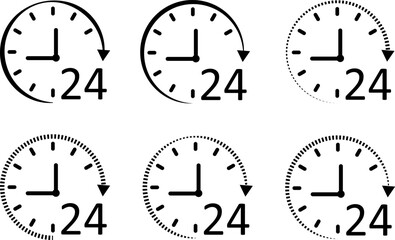 Twenty four time icons. 24hrs support service symbol. Same day delivery sign.