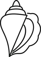 Line drawing of a spiral seashell, a marine gastropod mollusk, often found on beaches