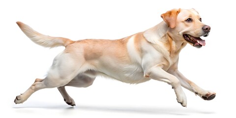 Labrador Retriever dog running and jumping isolated on white background , Labrador Retriever, dog, running, jumping, happy