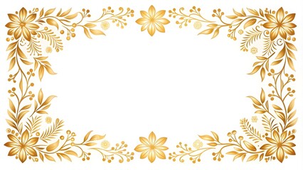 Floral border frame card template with golden gradient on a white background, perfect for banners or wedding cards, floral