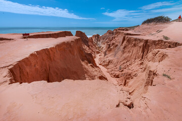 Hills sculpted by erosive processes caused by the action of the wind, in clay soil, forming gullies...