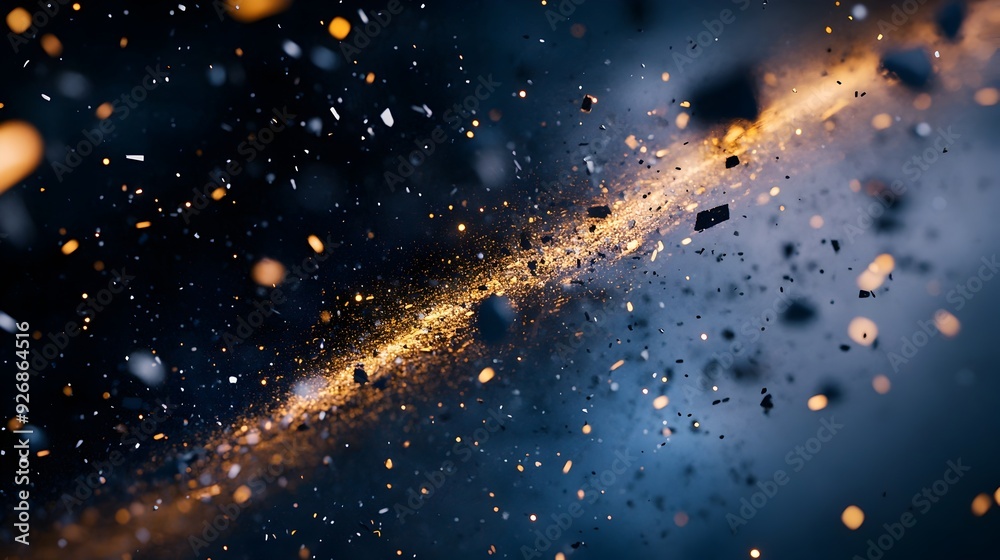 Poster Captivating Close up of Rapidly Floating Space Debris Drifting in the Cosmic Void