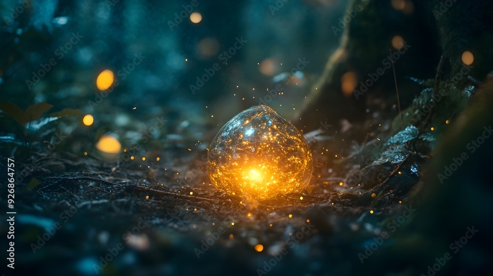 Poster captivating glowing magical object in mysterious illuminated setting